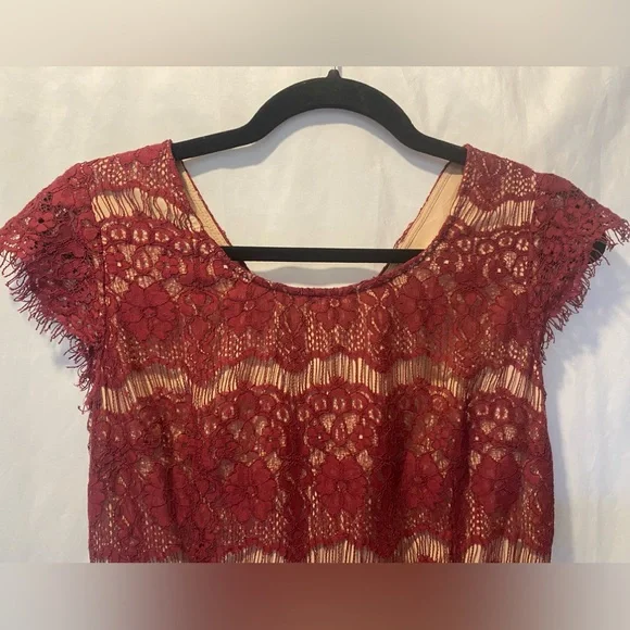 Anthropologie Elsa Peplum Dress Burgundy Lace Size SMALL - Picture 5 of 12